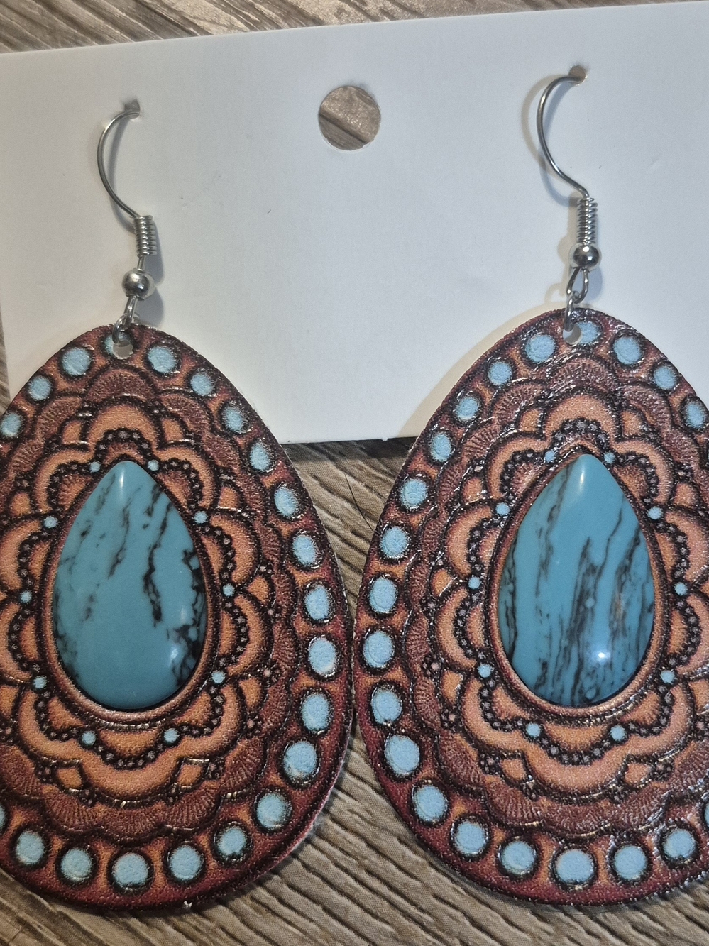 Wrangler Turquoise and Brown Teardrop Dangle Earrings
